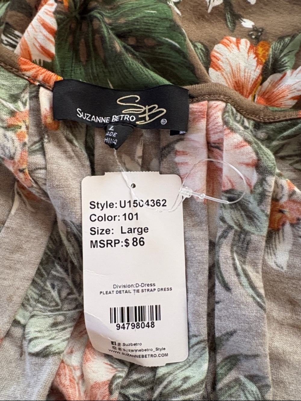 Suzanne Betro Large Floral Tie-Shoulder Dress in Olive Green - Picture 3 of 4